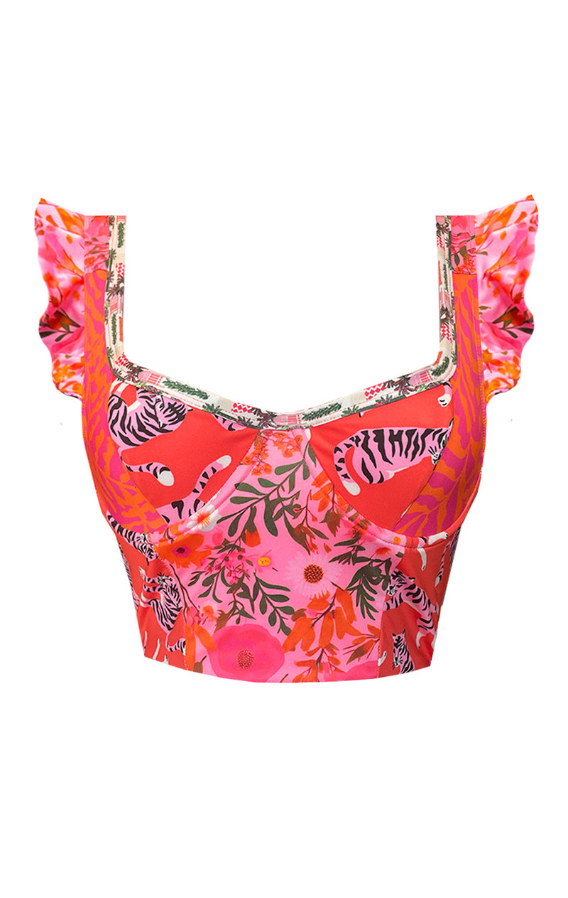 Corsé Pink Wild & Free (tirantes anchos, sin copas, con barbas)