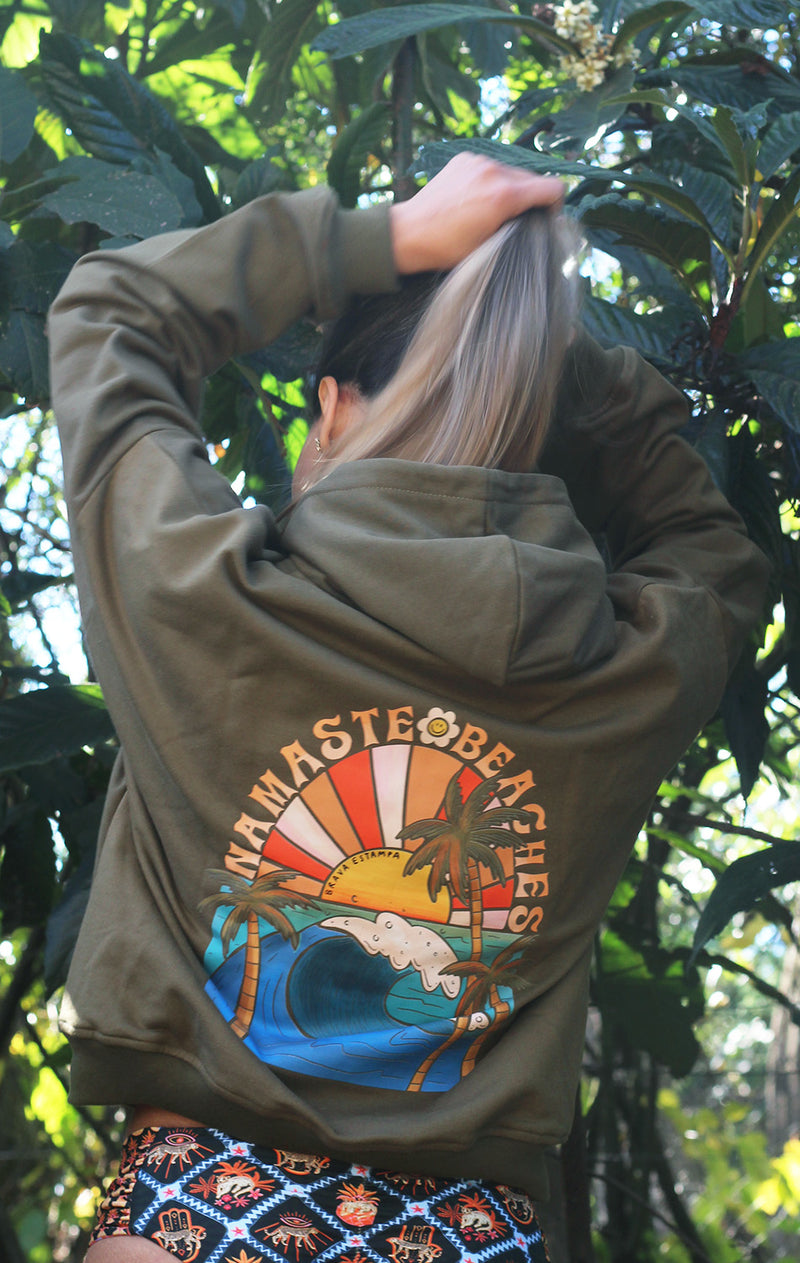 Polerón Hoddie Verde Militar Namaste Beaches